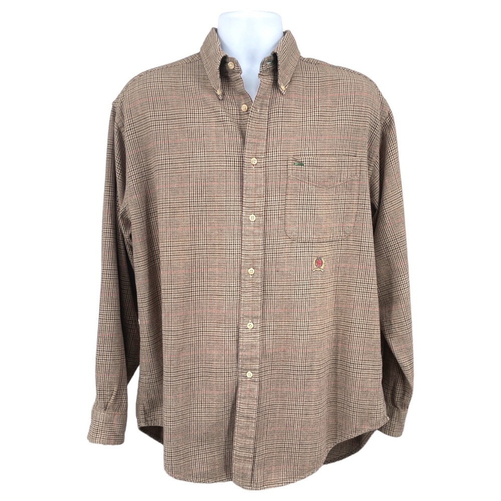 Tommy Hilfiger Mens Glen Plaid Flannel Button Down Shirt, Brown, Size M